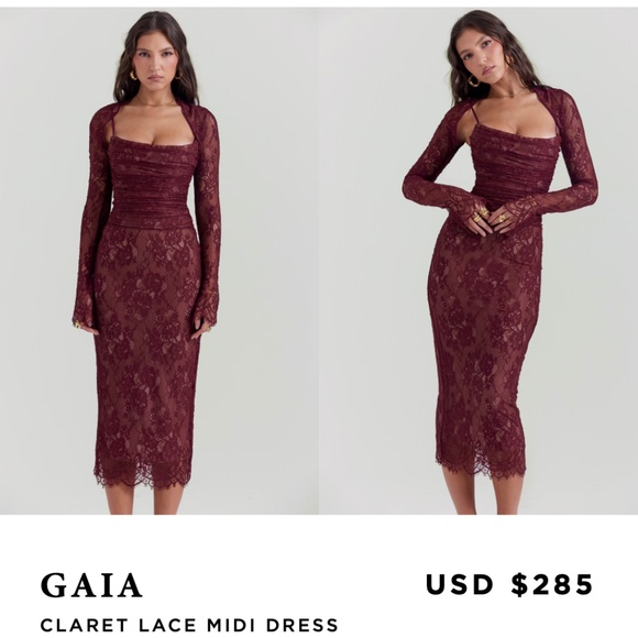 House of CB Burgundy Lace Midi Dress - Picture 6 of 7